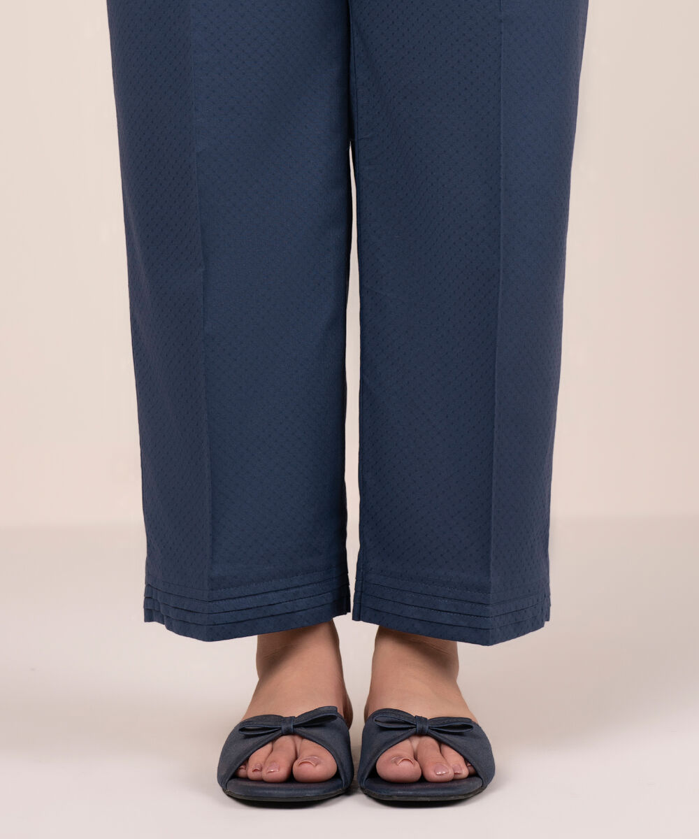 Women's RTW Dobby Solid Blue Straight Pants