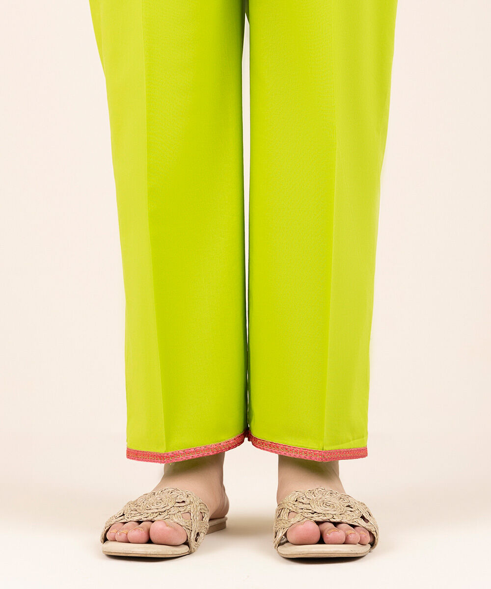 Women's Pret Cambric Green Embroidered Straight Pants