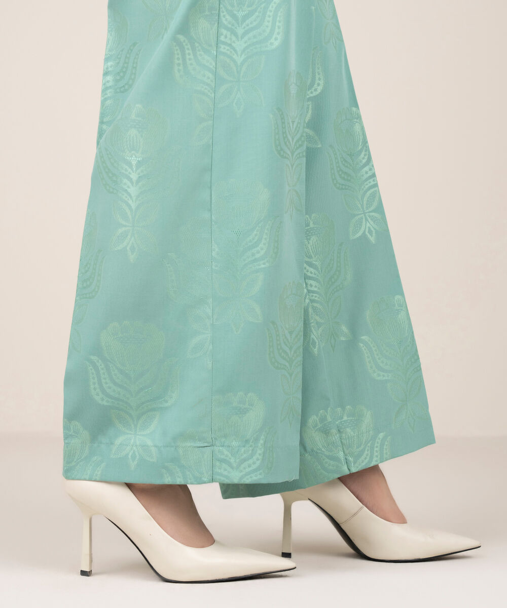 Women's RTW Self Jacquard Leno Solid Blue Culottes