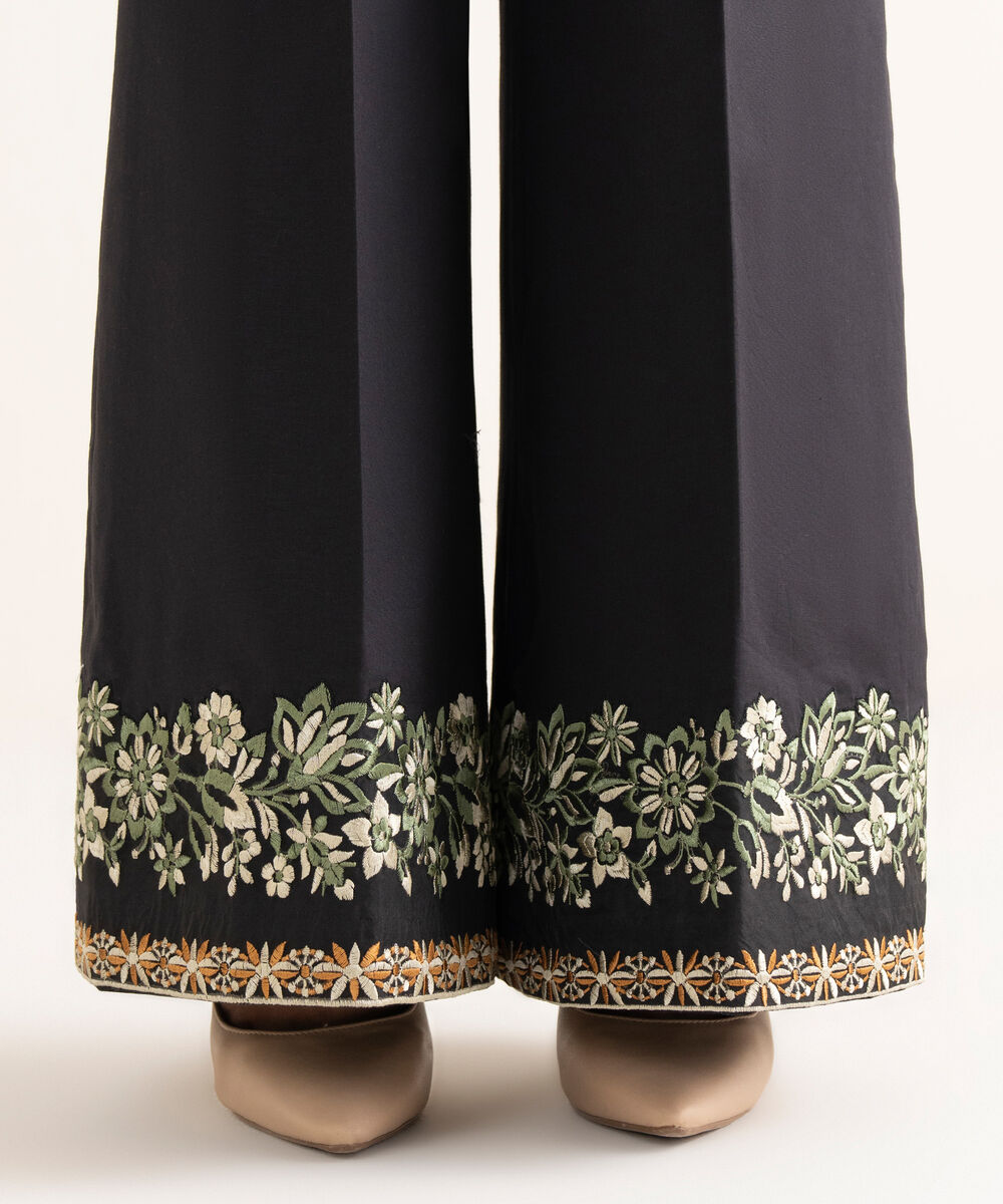 Women's Unstitched Cotton Jacquard Embroidered Black 3 Piece Suit