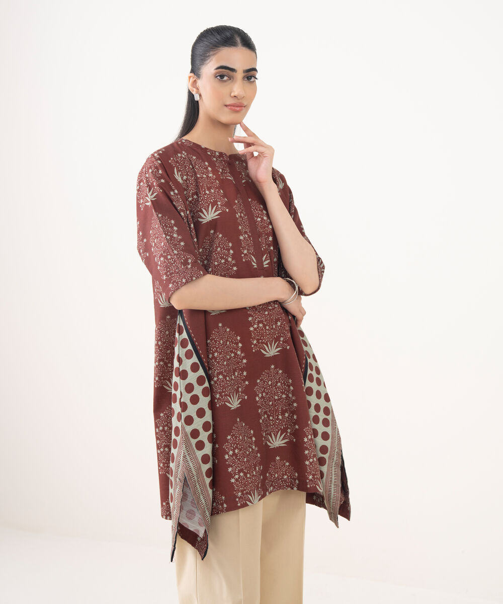 Women's RTW Light Khaddar Maroon Printed Raglan