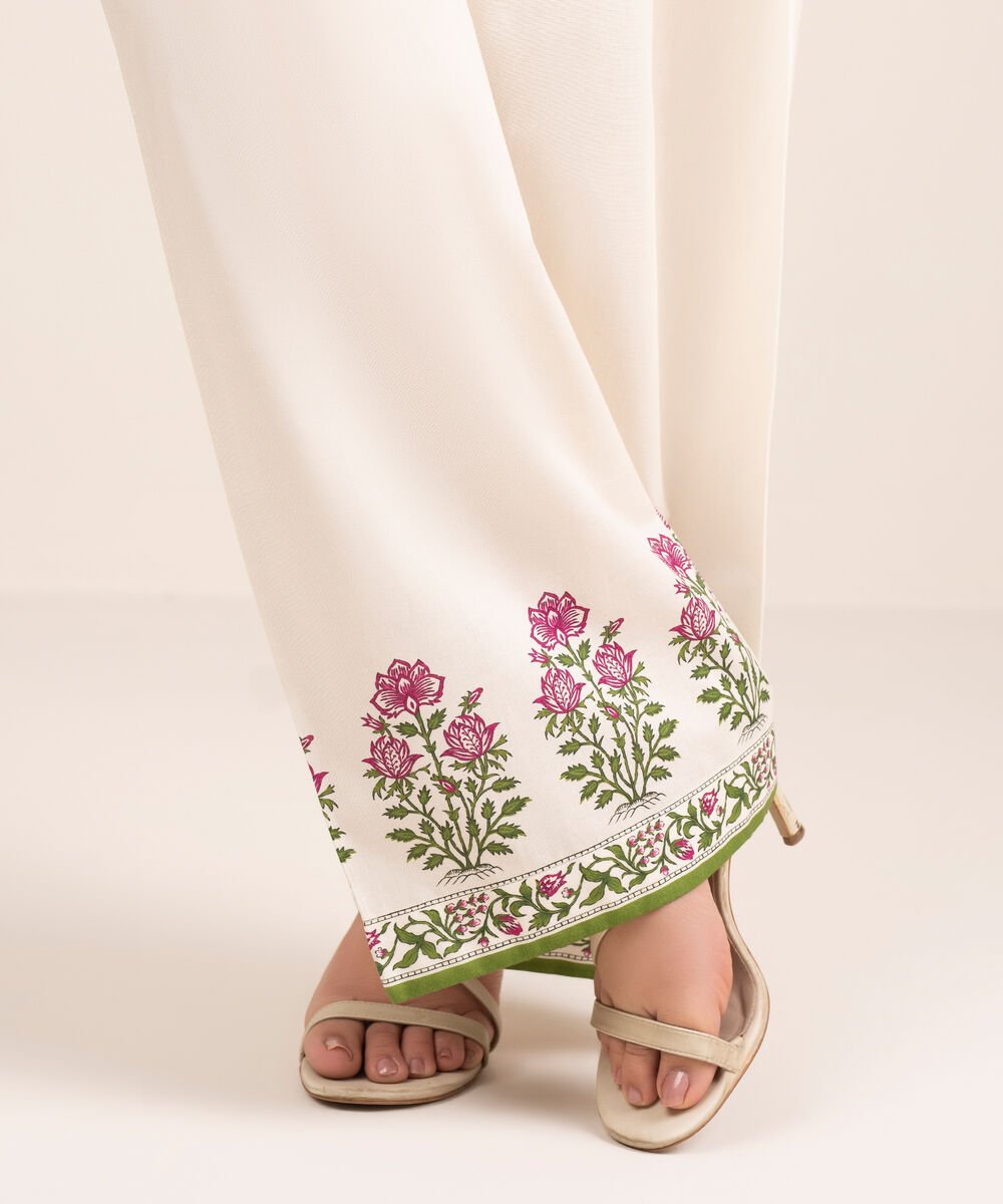 Women's RTW Cambric Printed Off White Farshi Shalwar