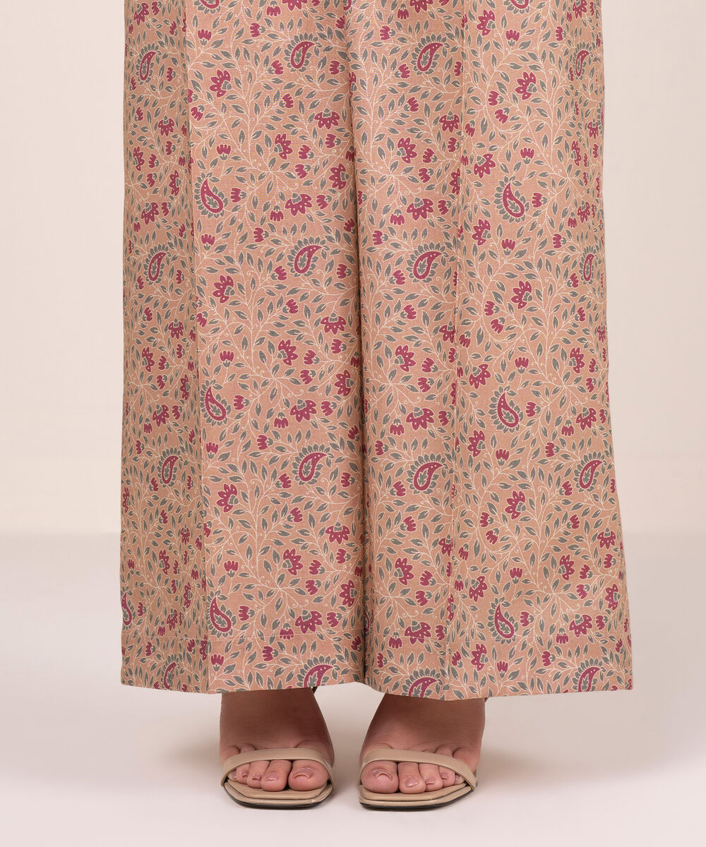 Women's RTW Cambric Printed Pink Flared Pants