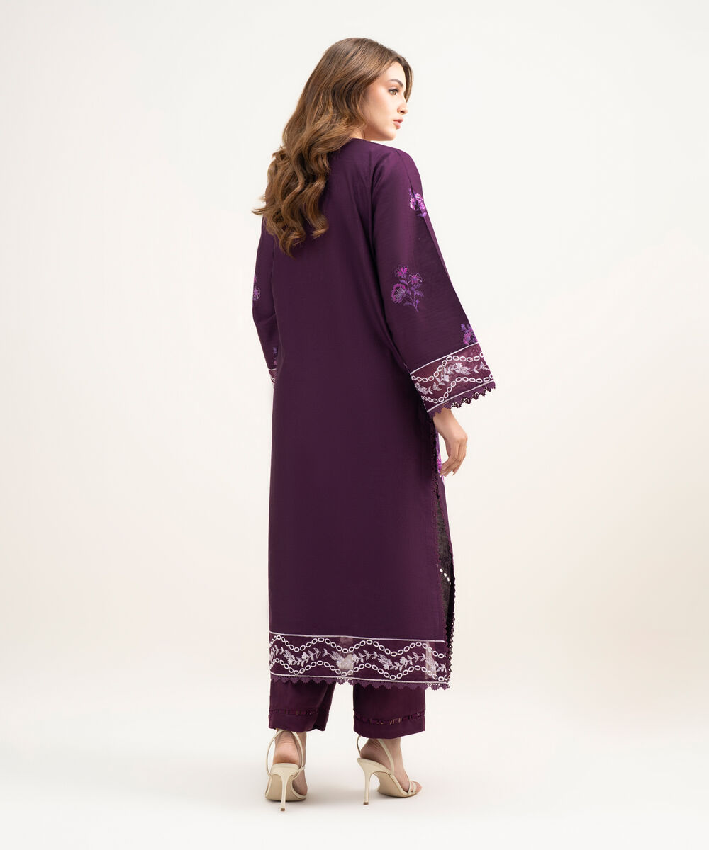 Women's RTW Silk Cotton Net Embroidered Purple 2 Piece Suit