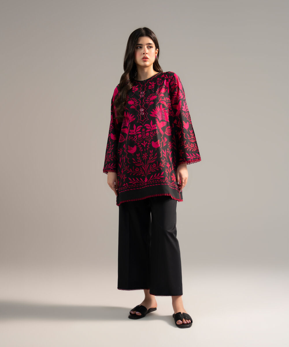 Women's RTW Lawn Printed Black 2 Piece Suit