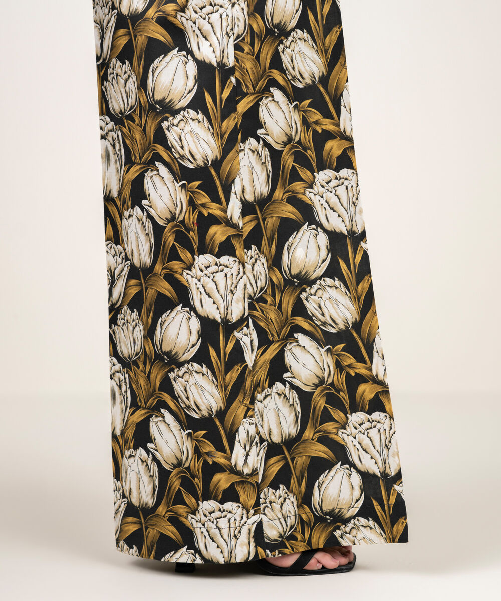 Women's RTW Cambric Printed Black Flared Pants