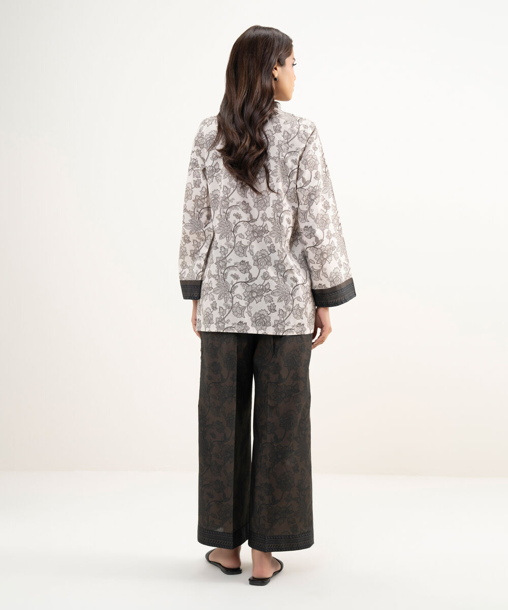 Women's RTW Lawn Printed Beige Straight Shirt