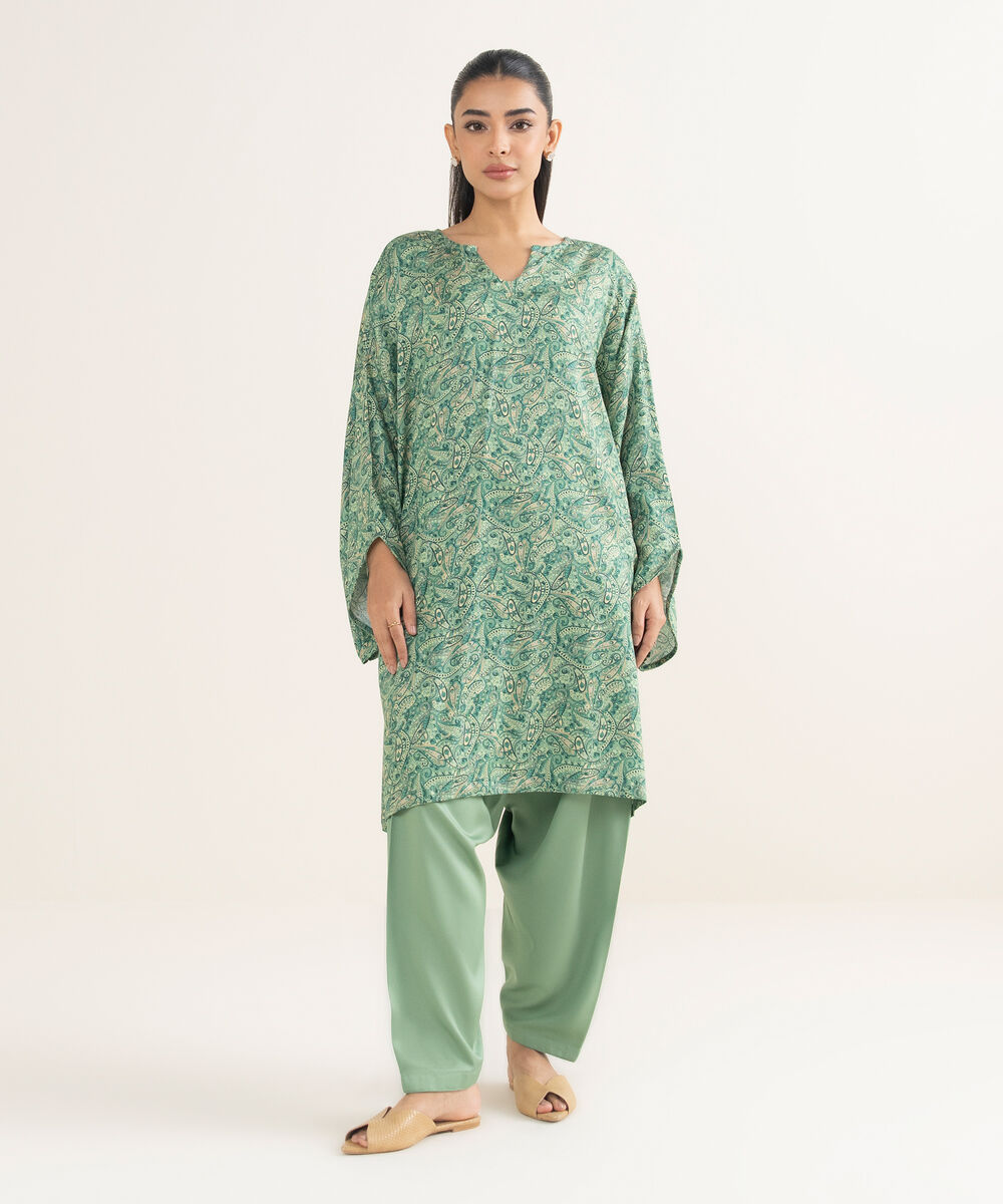 Women's RTW Bedford Printed Green Drop Shoulder Shirt