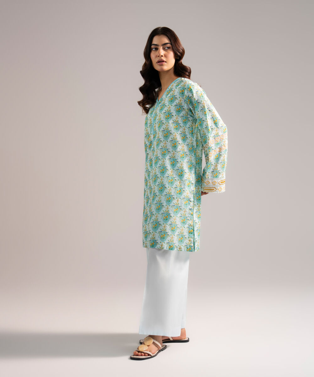 Women's RTW Lawn Embroidered Light Blue Straight Shirt