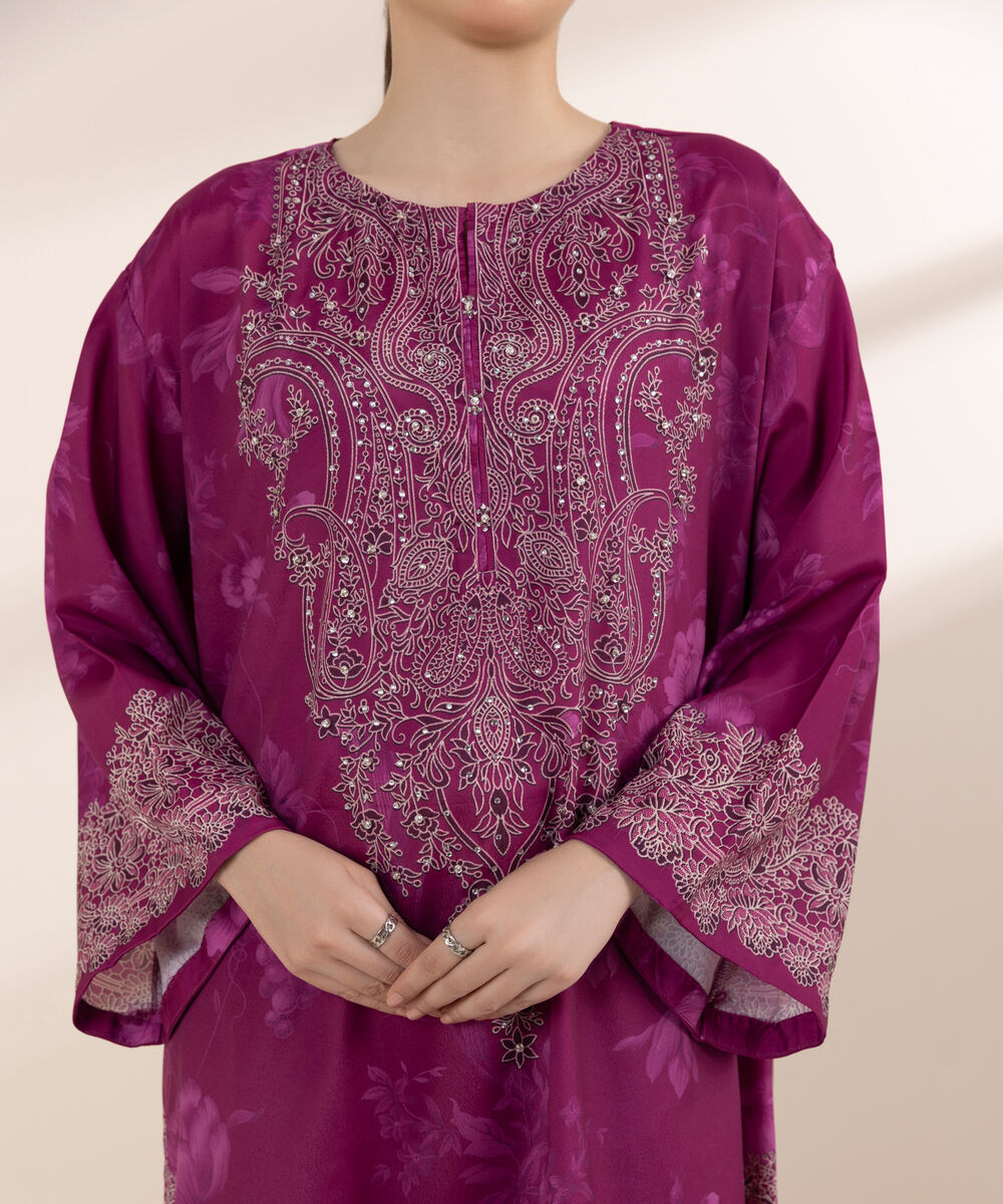 Women's RTW Blended Grip Pink Printed Three Piece Suit