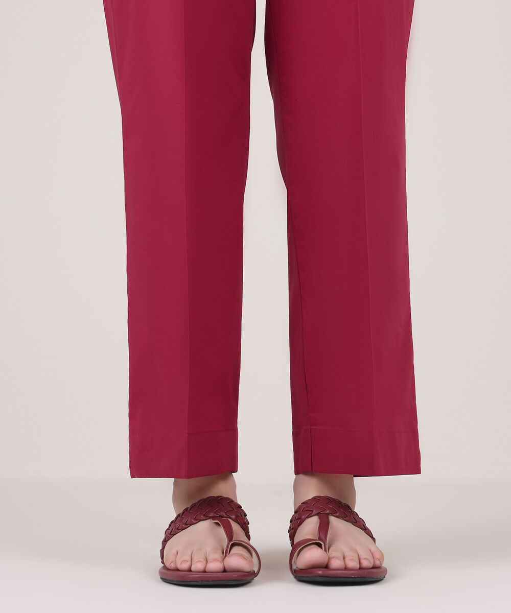 Women's RTW Cambric Red Solid Flared Pants