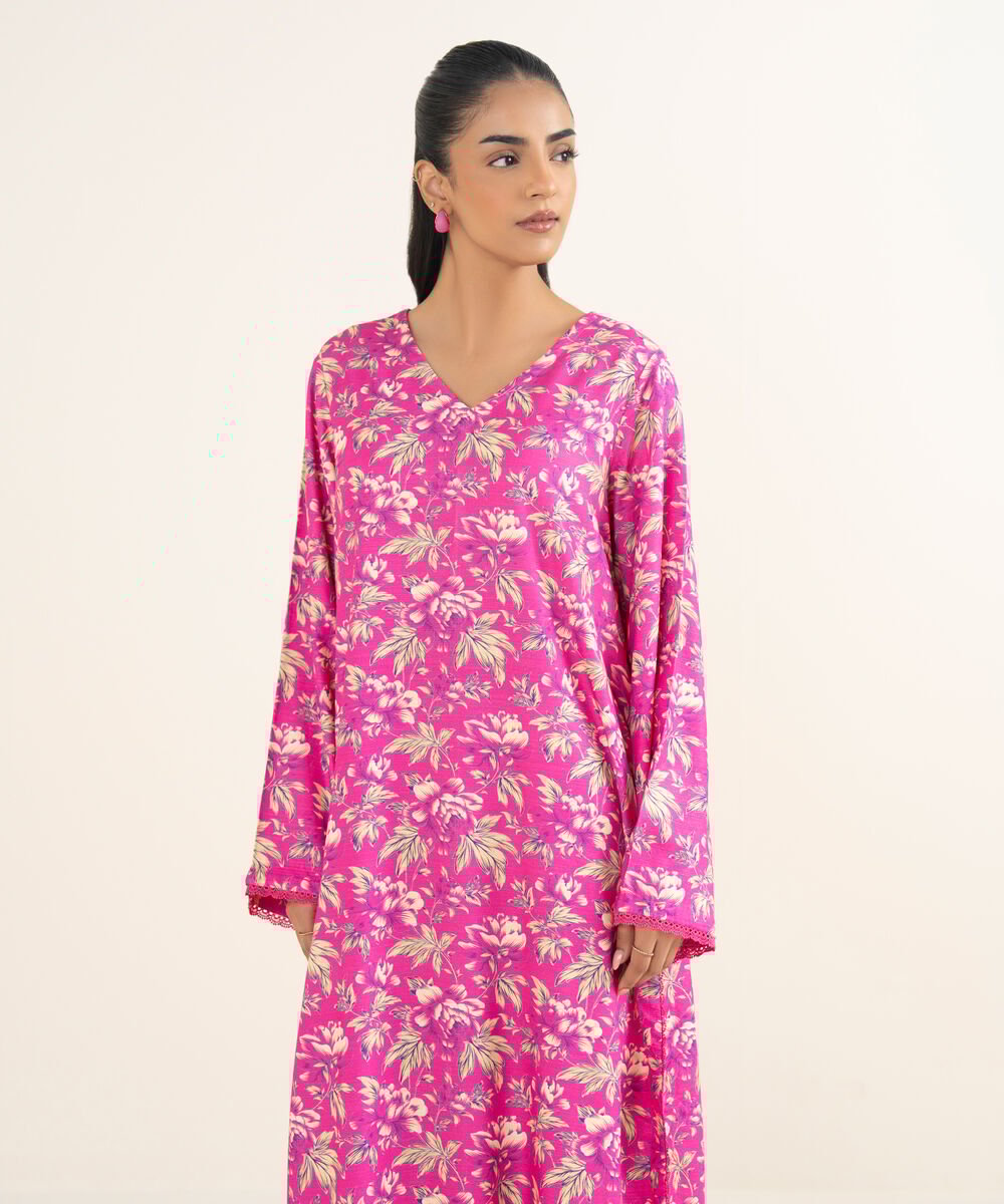 Women's RTW Herringbone Printed Pink A-Line Shirt