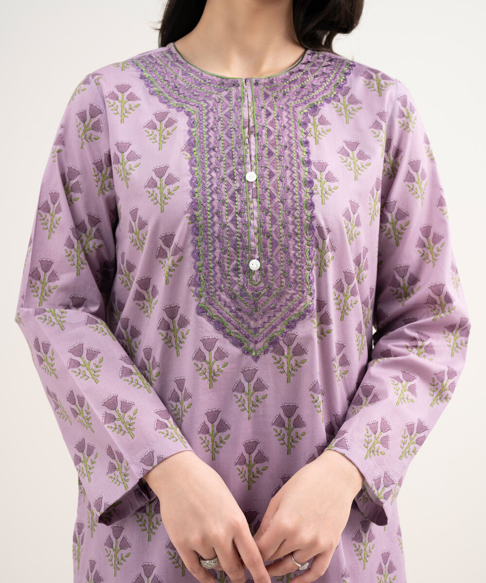 Women's RTW Lawn Embroidered Purple Straight Shirt