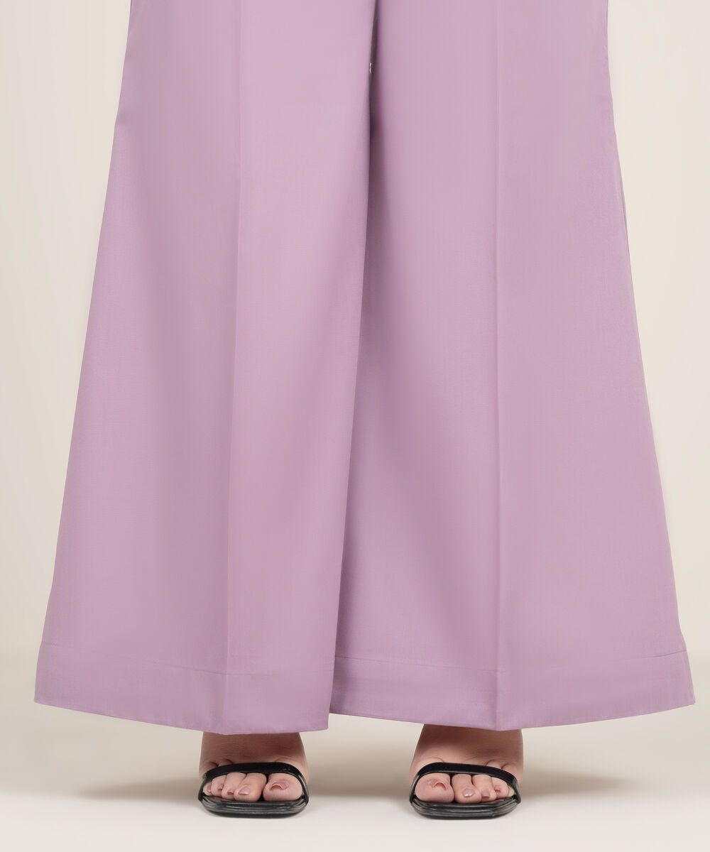 Women's RTW Cambric Solid Purple Flared Pants