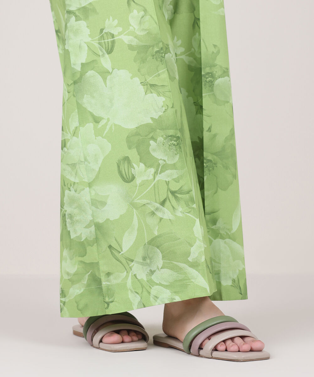 Women's RTW Cambric Green Printed Flared Pants