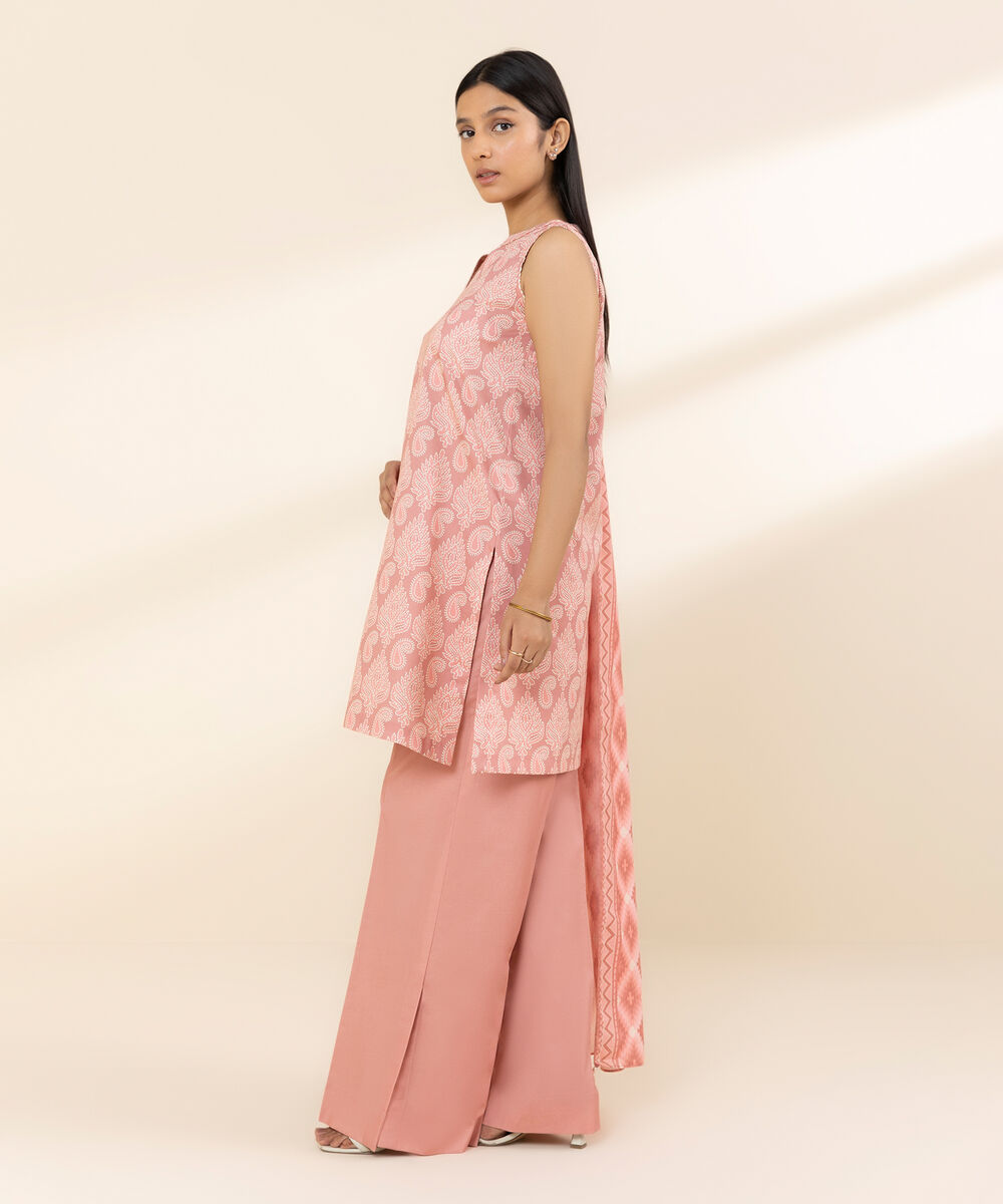 Women's Unstitched Lawn Printed Pink 3 Piece Suit