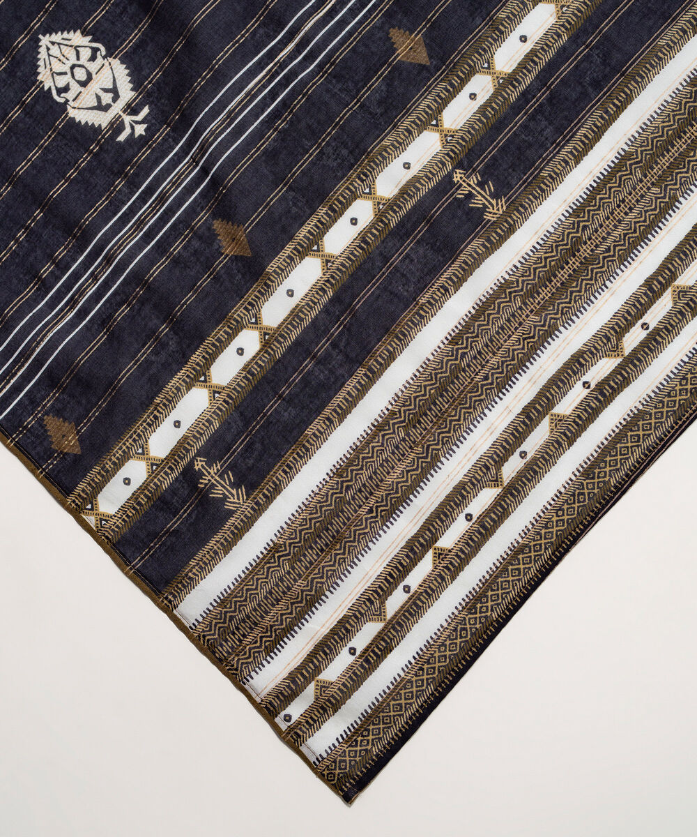 Zari Cotton Printed Black Dupatta