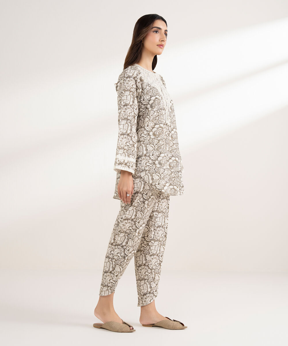 Women's RTW Light Khaddar Embroidered Straight Off White Shirt