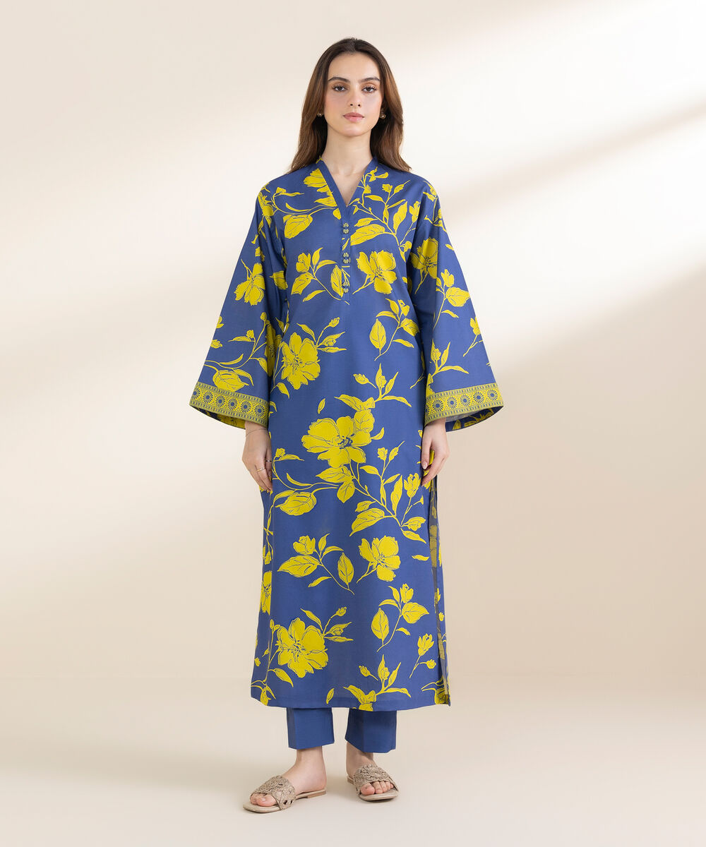 Women's Unstitched Lawn Printed Blue 2 Piece Suit