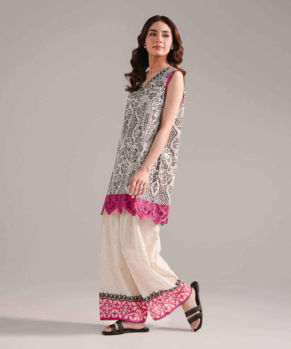 Women's RTW Lawn Printed Off White Straight Shirt