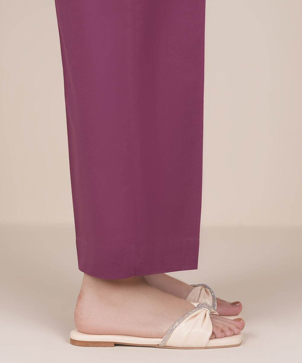 Women's RTW Cambric Purple Solid Straight Pants