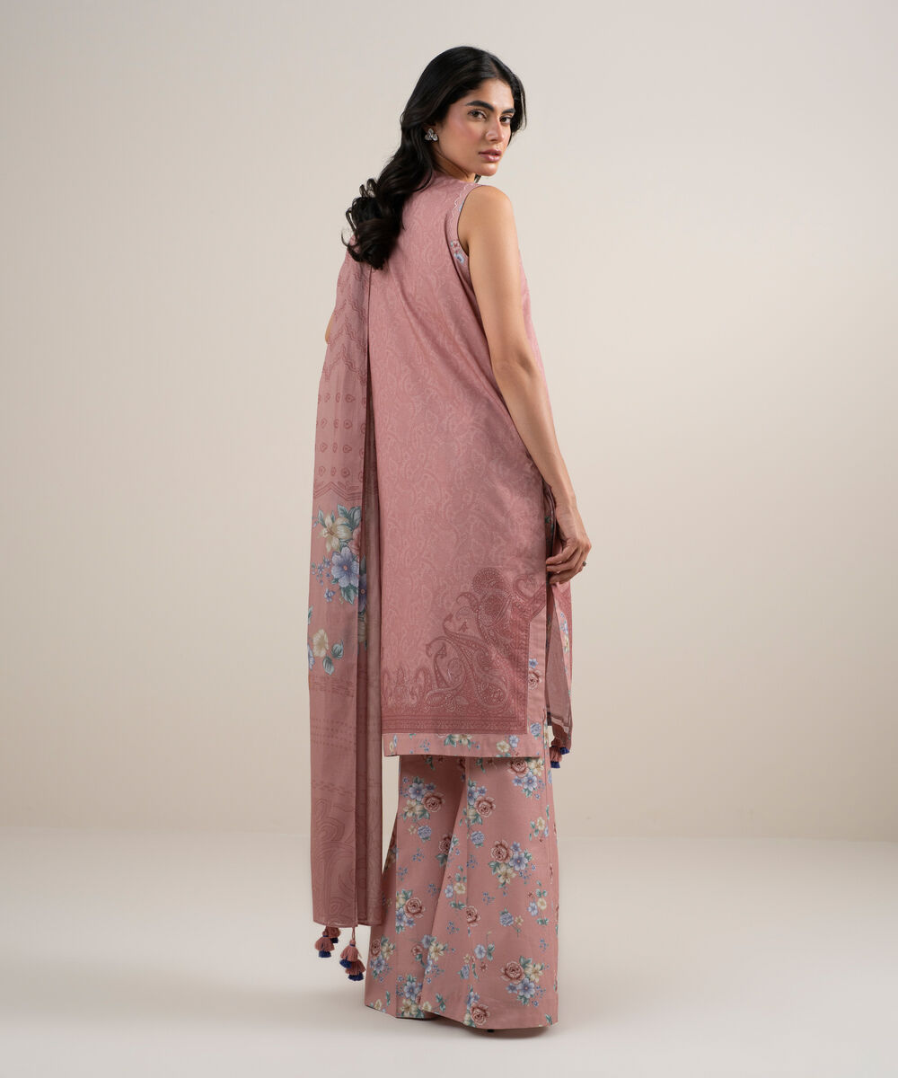 Women's Unstitched Lawn Embroidered Pink 3 Piece Suit