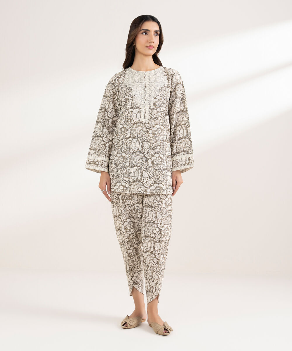 Women's RTW Light Khaddar Embroidered Straight Off White Shirt