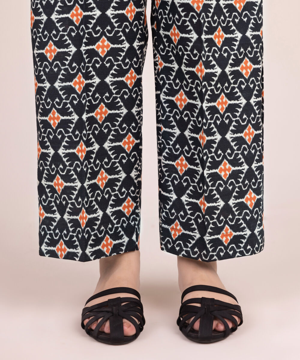 Women's RTW Cotton Printed Black Straight Pants