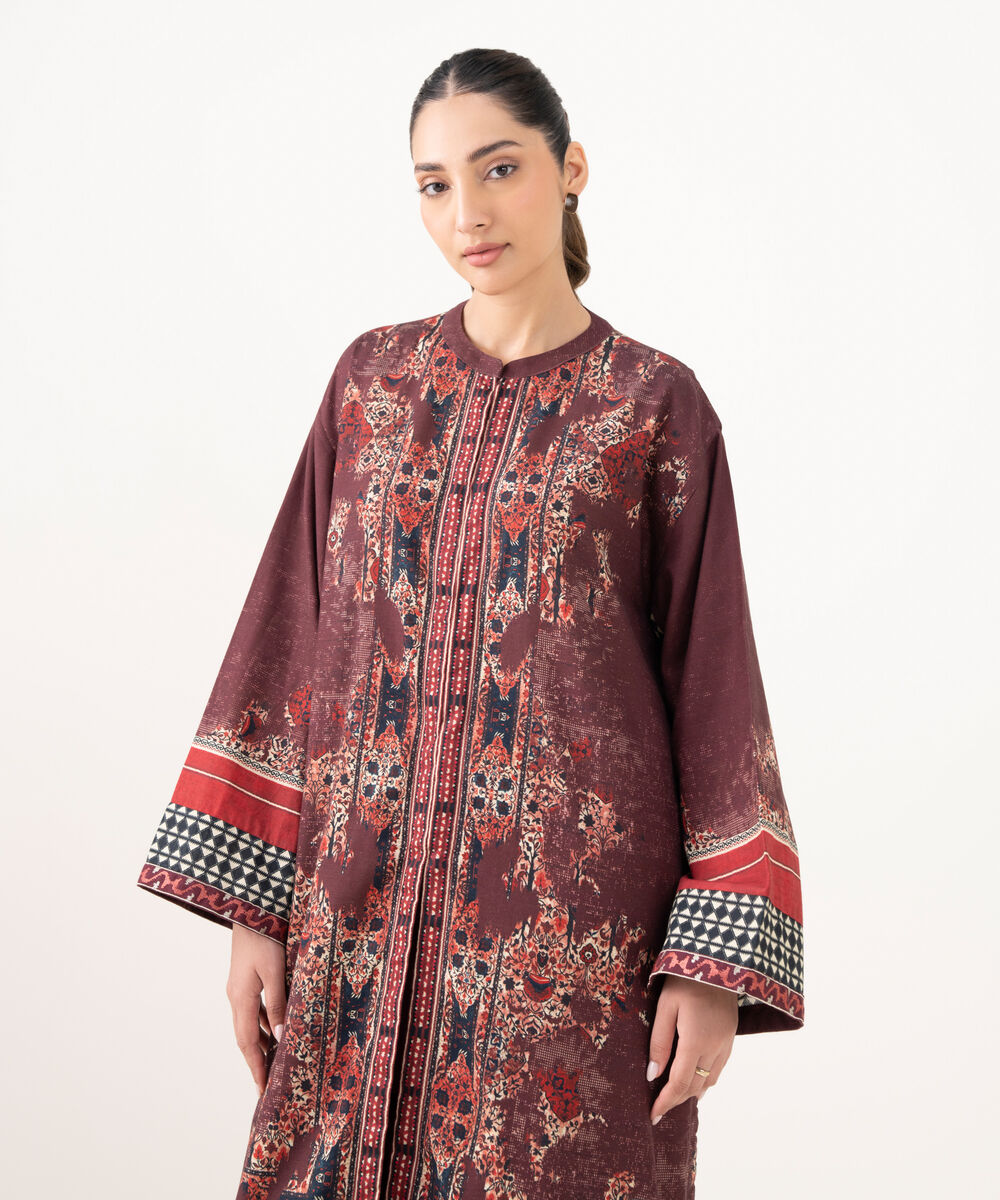 Women's RTW Cotton Embroidered Brown Drop Shoulder Shirt
