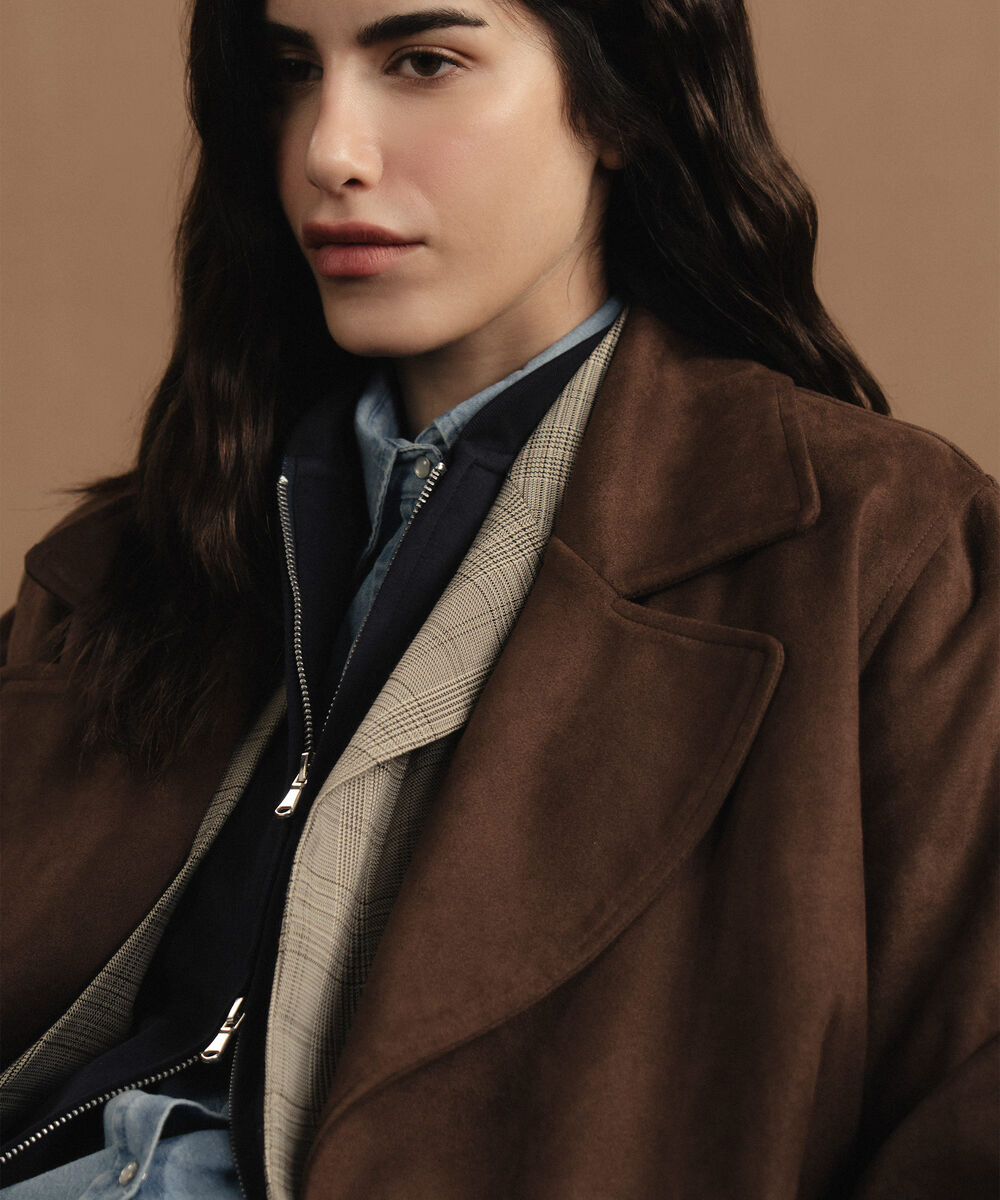 Women's Western Wear Brown Faux Suede Trench Coat