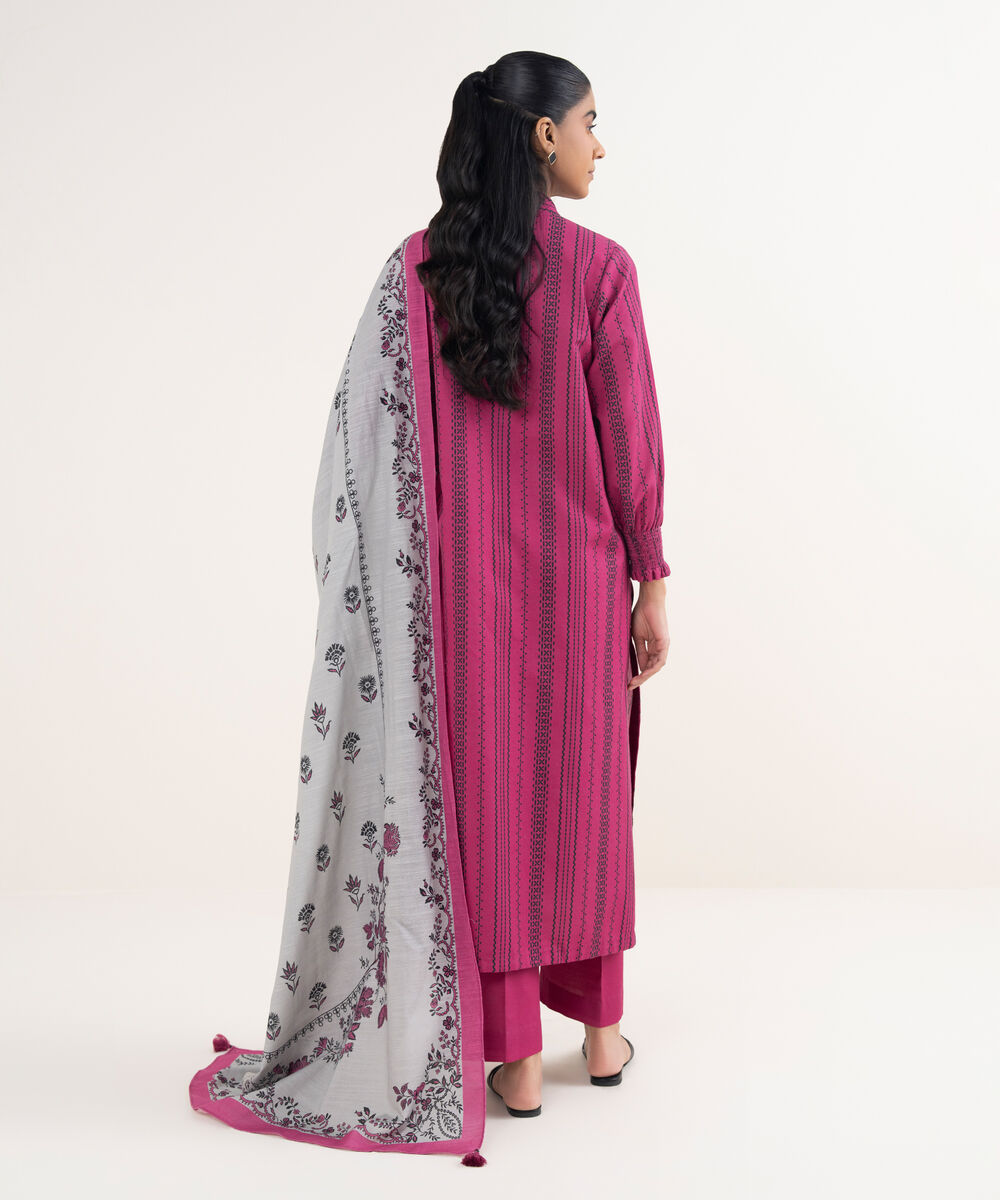 Women's Unstitched Light Khaddar Printed Pink 3 Piece Suit