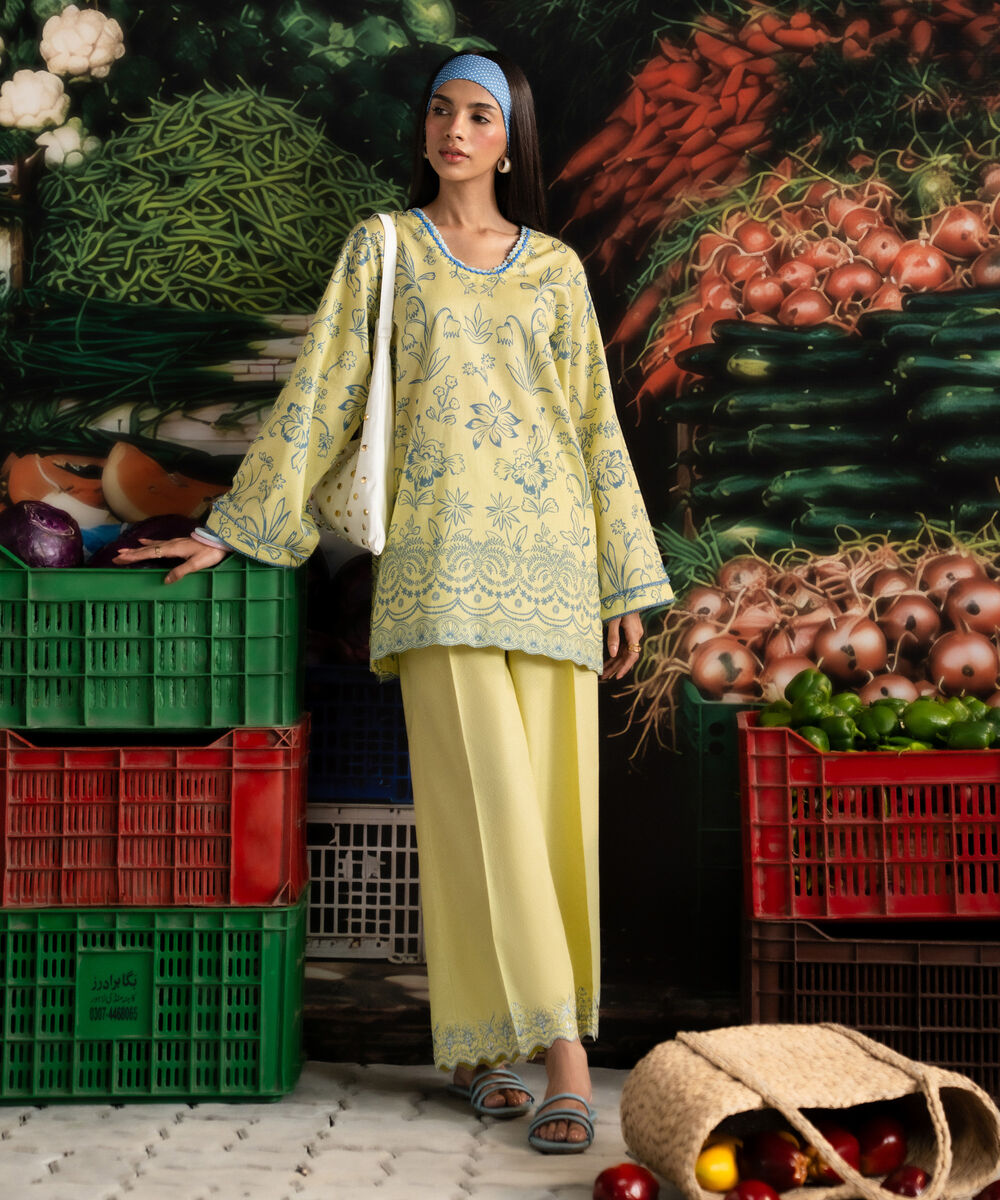 Women's RTW Dobby Printed Yellow Straight Shirt
