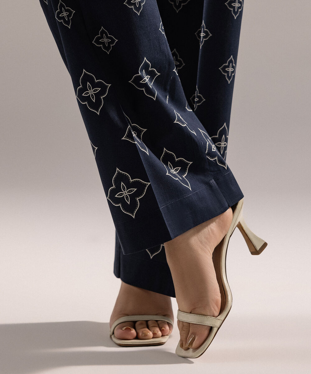 Women's RTW Cambric Printed Dark Blue Culottes