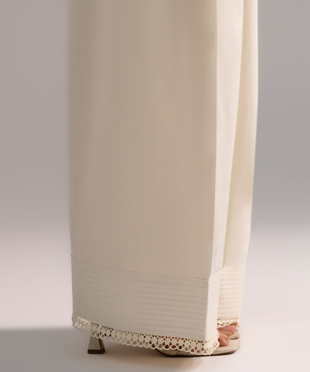 Women's RTW Cambric Solid Off White Farshi Shalwar