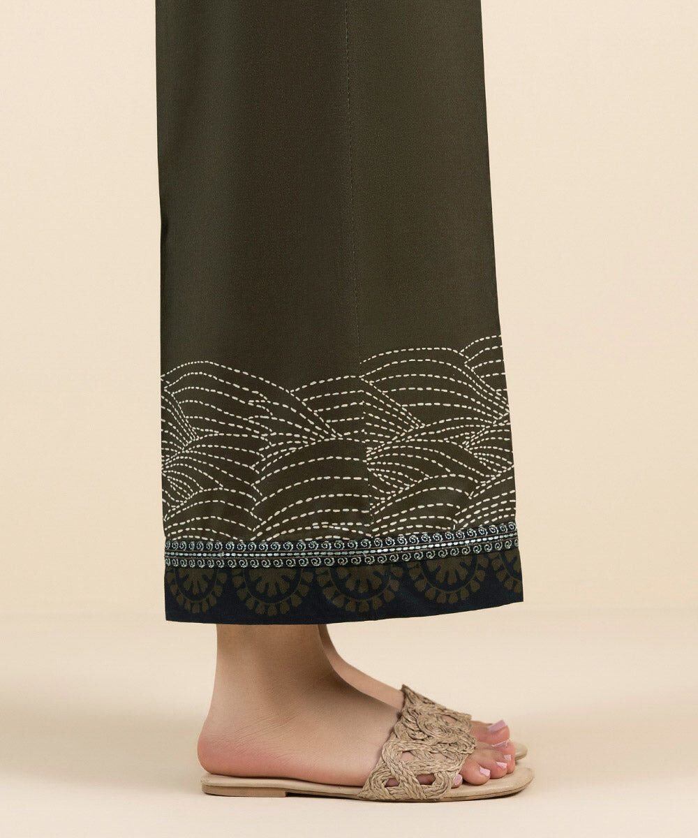 Woman - Green Embroidered Cambric Culottes