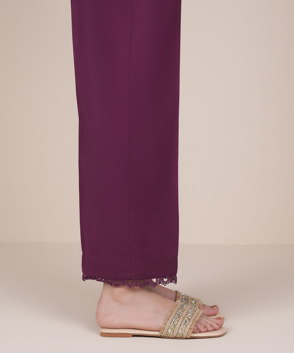 Women's RTW Cambric Purple Solid Straight Pants