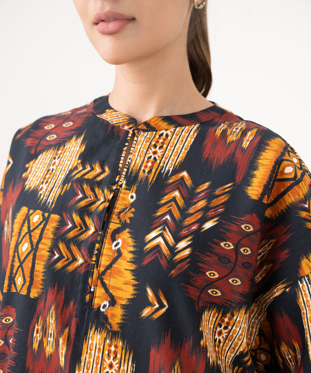 Women's RTW Cotton Printed Black Boxy Shirt