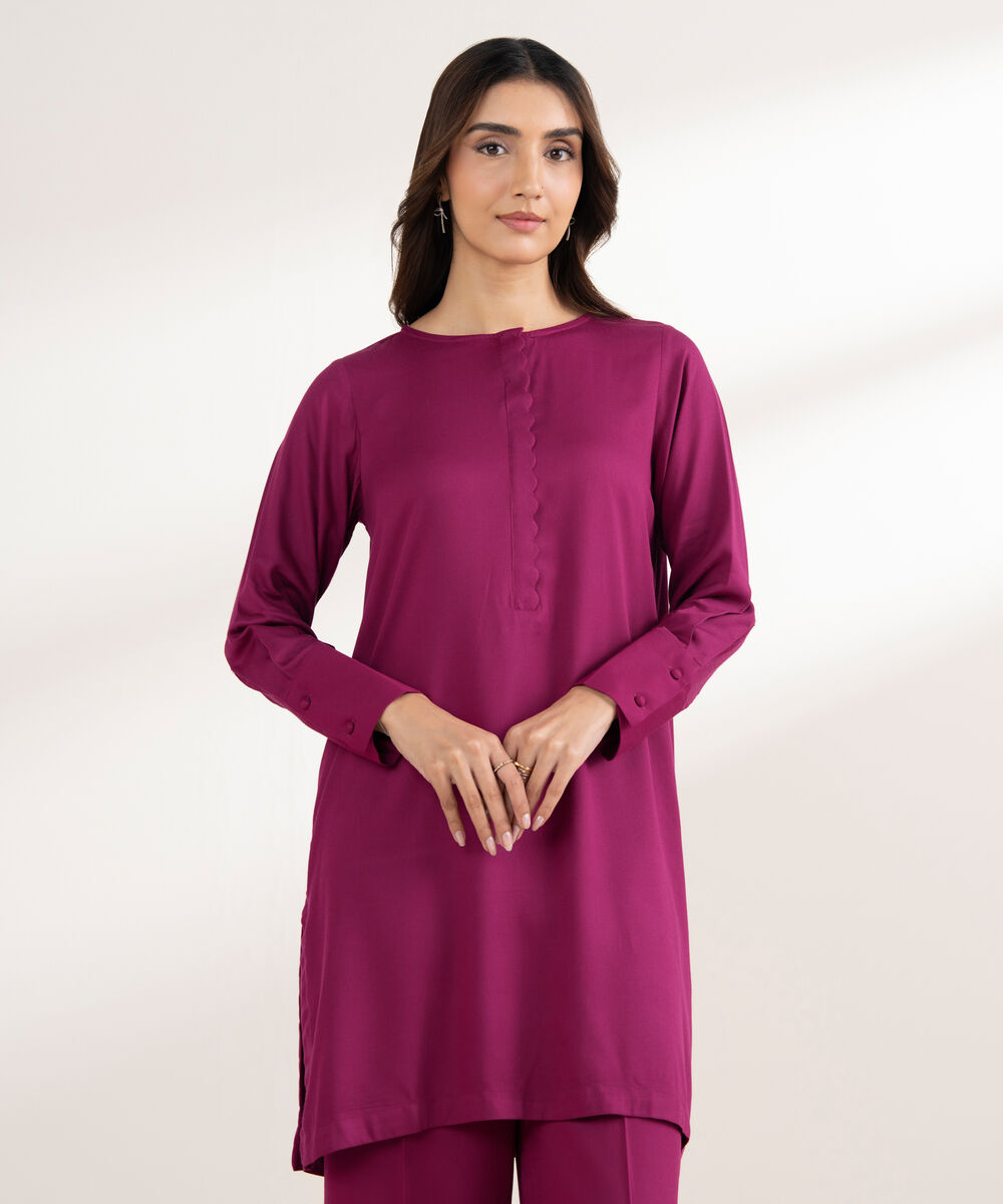 Women's RTW Bedford Solid Straight Pink Shirt