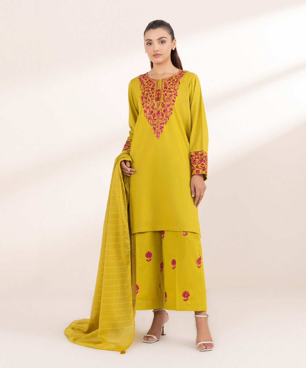Woman - Yellow Embroidered Dobby Shirt