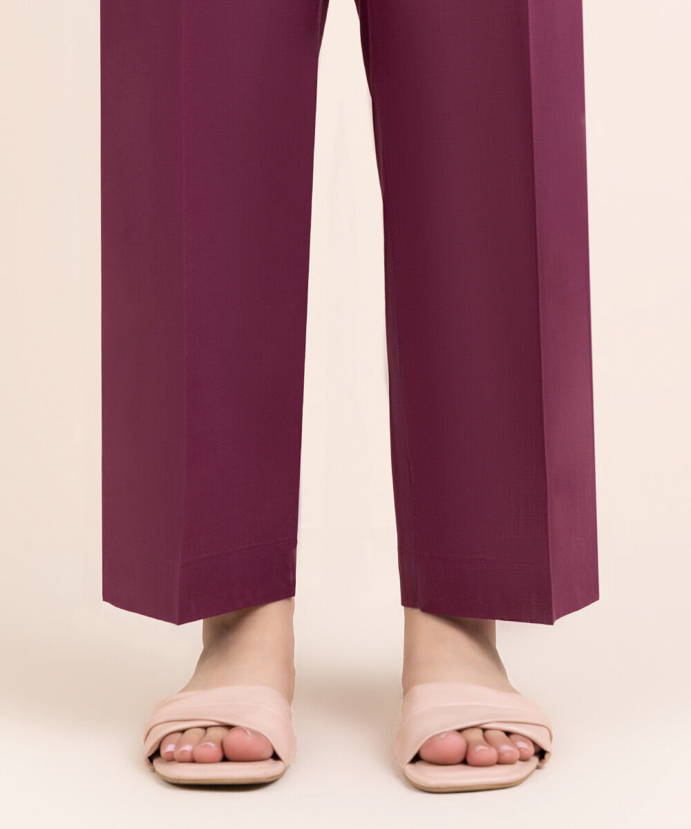 Women's Pret Cross Hatch Purple Solid Straight Pants