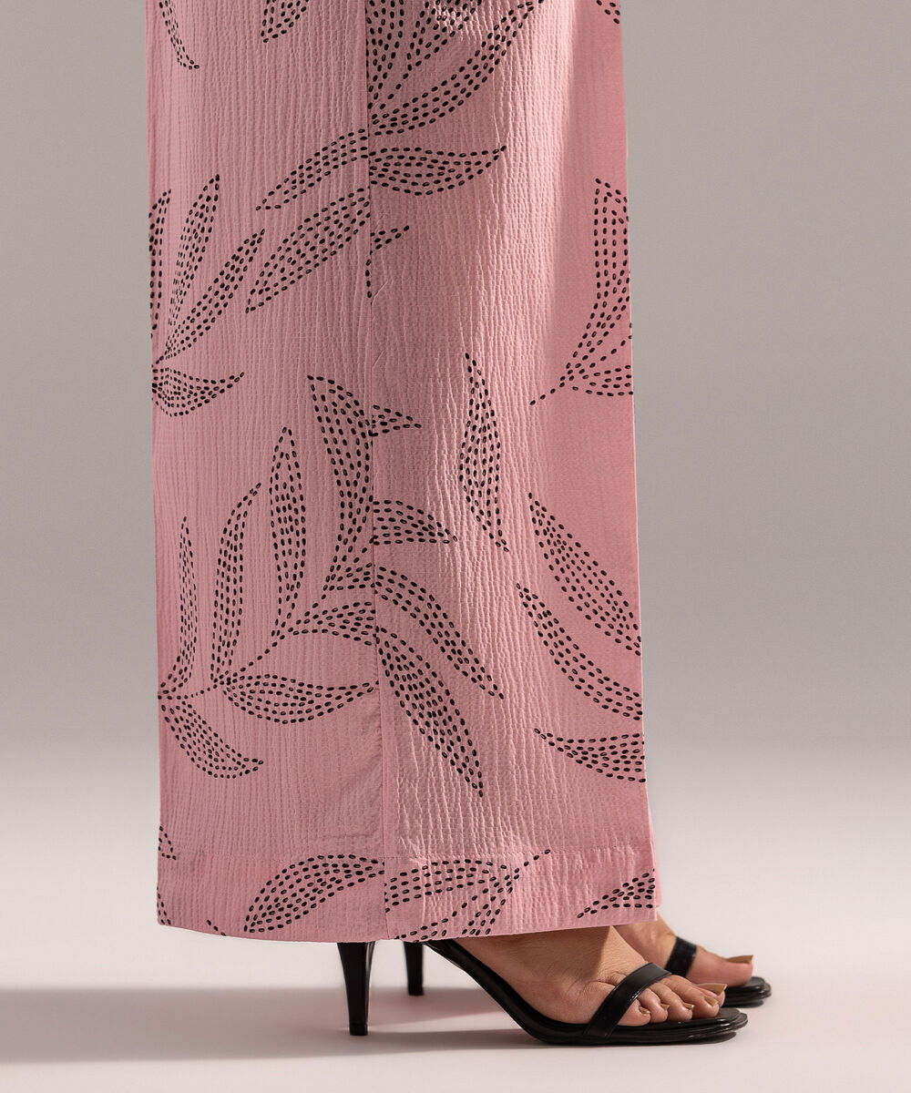 Women's RTW Seersucker Printed Pink Culottes