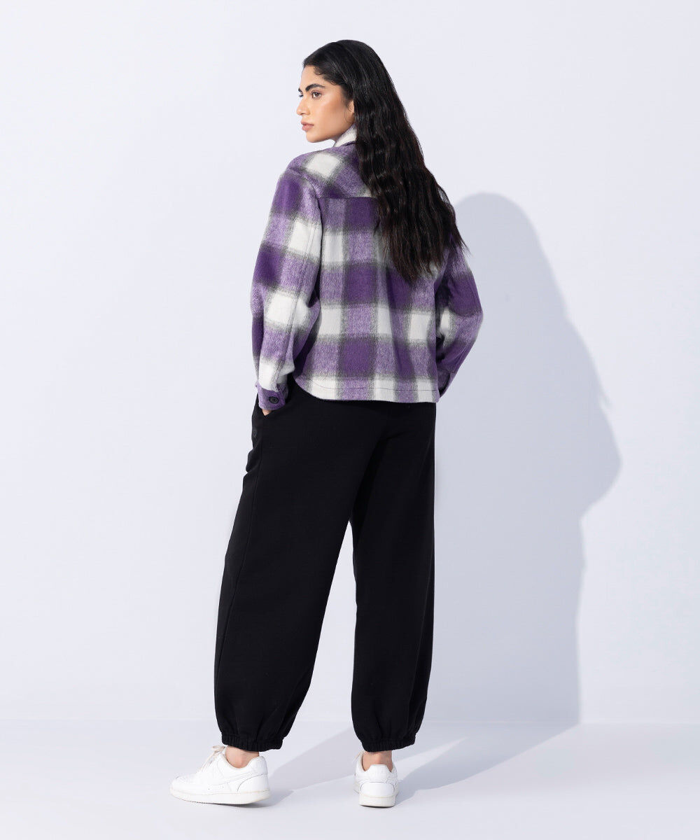 Woman - Purple Fuzzy Checkered Overshirt