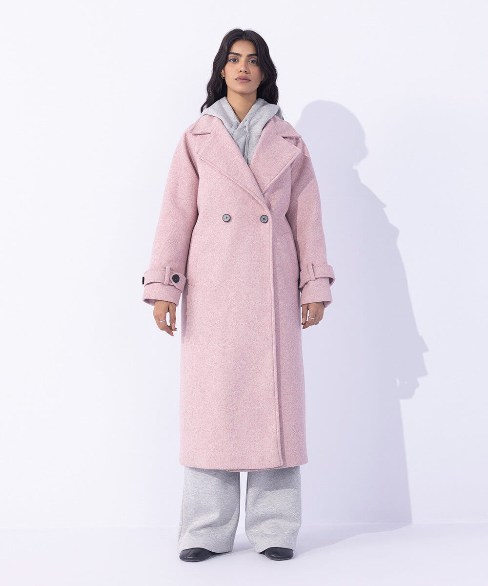 Woman - Pink Double Breasted Long Coat