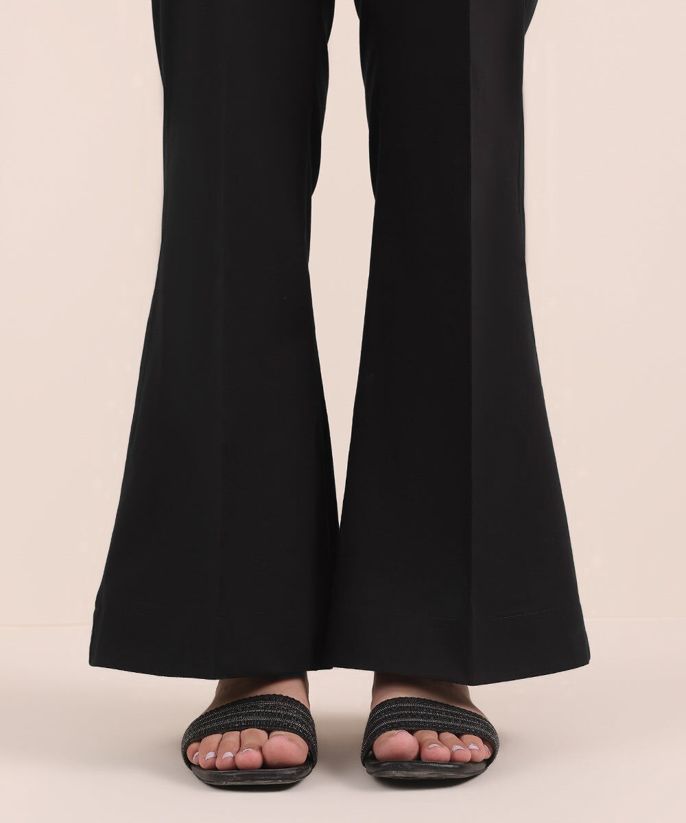 Woman - Black Solid Cambric Boot-Cut Pants
