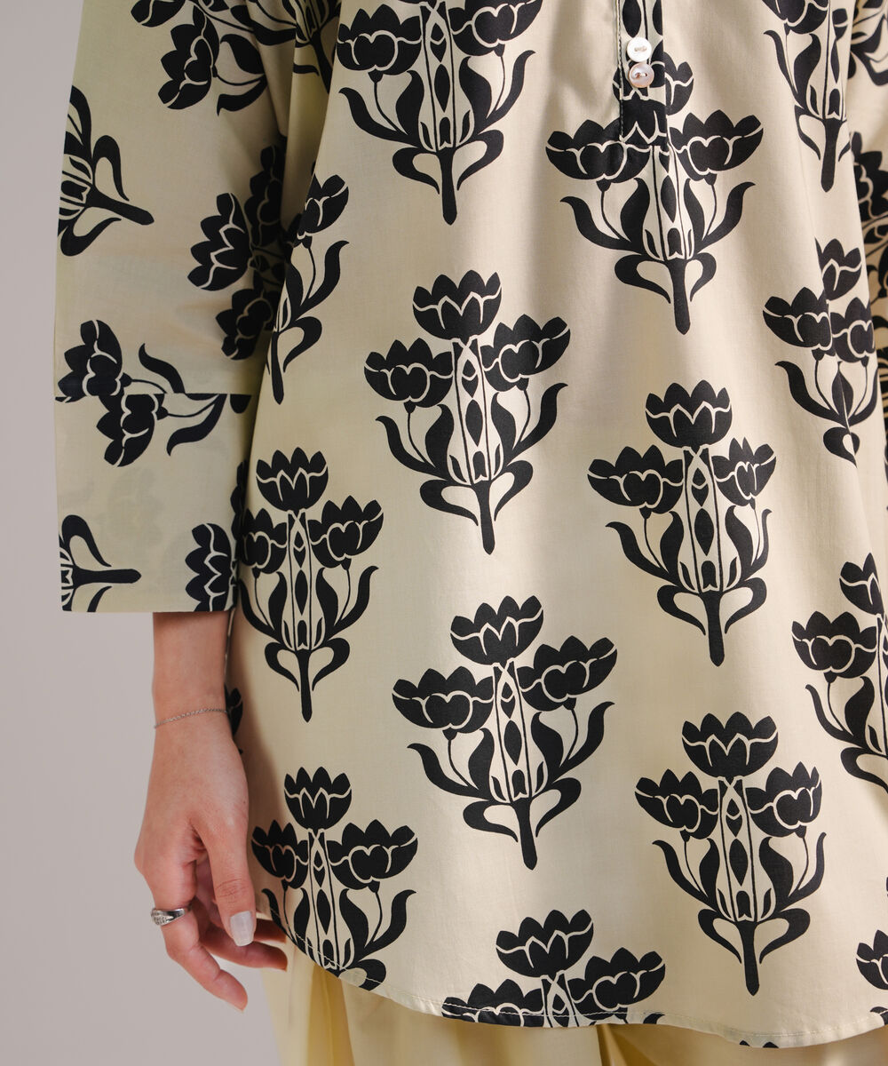 Women's RTW Cambric Printed Off White 2 Piece Suit