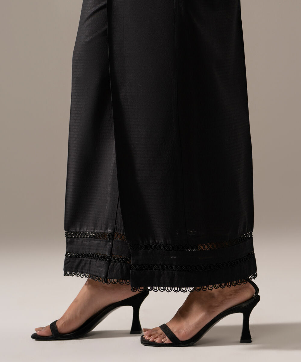 Women's RTW Dobby Solid Black Flared Pants