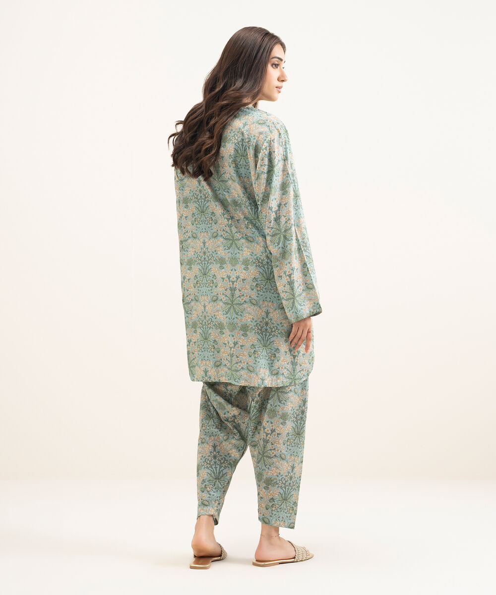 Women's RTW Arabic Lawn Printed Blue Straight Shirt