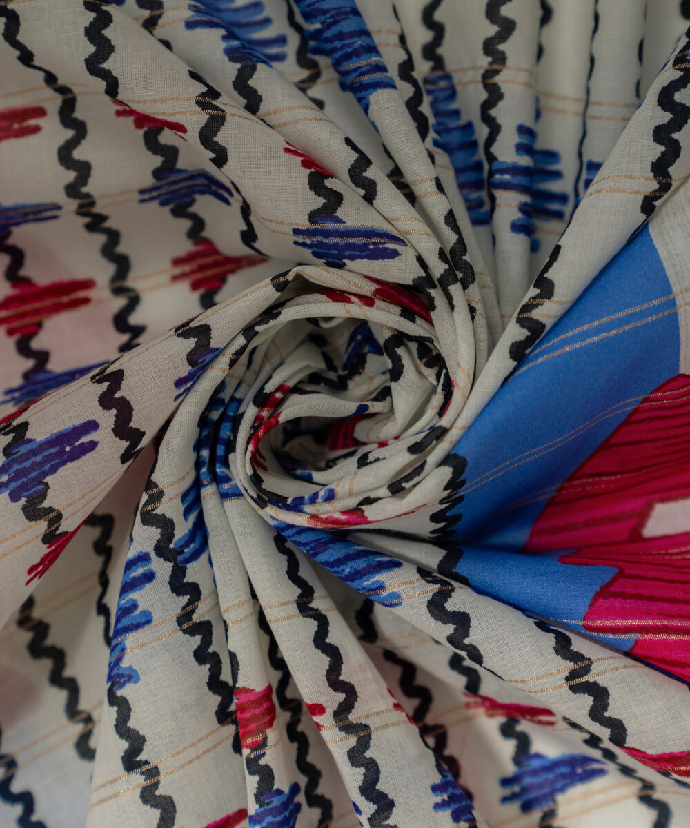 Zari Cotton Printed White Dupatta