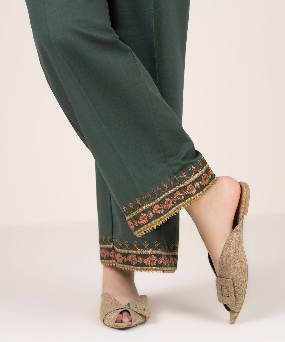 Women's RTW Cotton Embroidered Green  Culottes