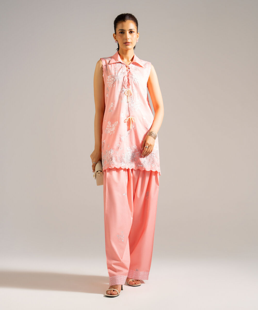 Women's RTW Lawn Embroidered Pink 2 Piece Suit
